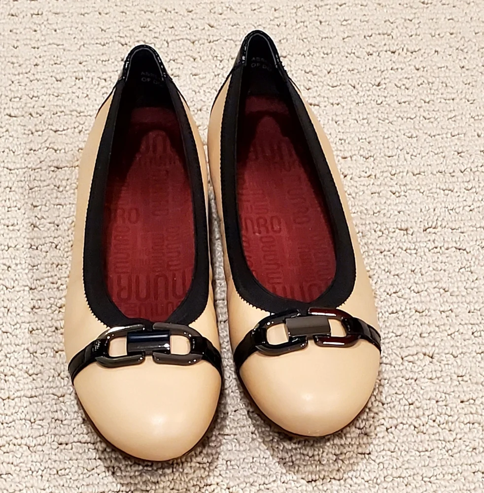 Munro Ivy Leather Colorblock Camel/Black Horsebit Preppy COMFORT Flats 8.5N